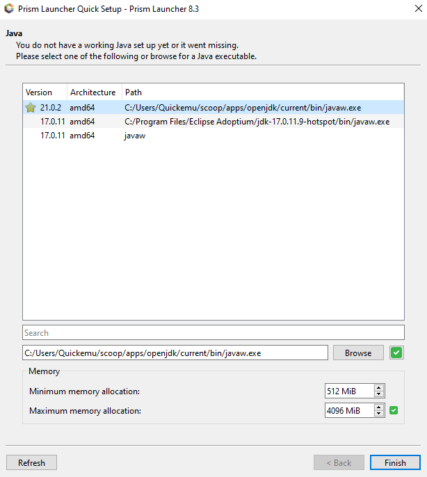 prism_java_selection